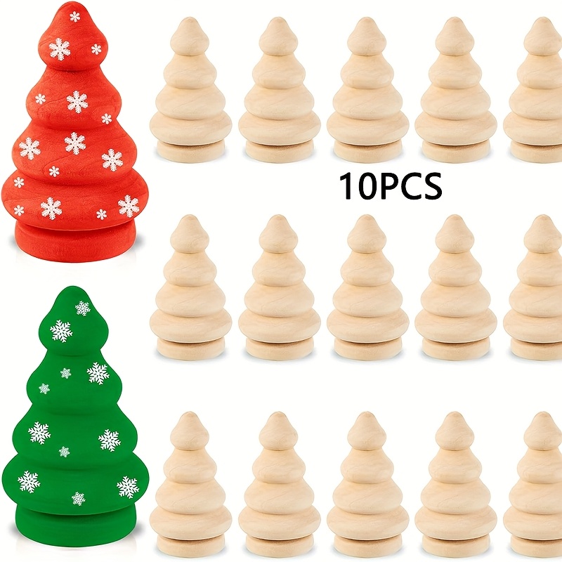 TEMU 10pcs Of Unfinished Natural Wooden Christmas Tree Decorative Beads, Mini Wooden Christmas Tree Decoration Beads For Art Activities, Painting,
