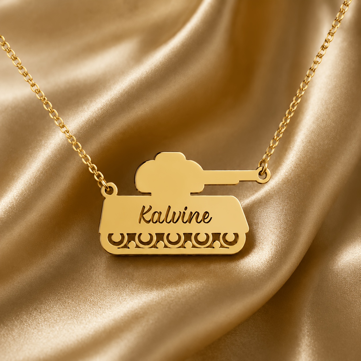 Custom 18K Gold Plated Tank Name Necklace