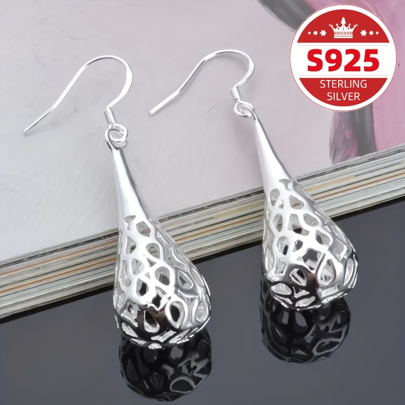 TEMU Vintage Women's Earrings With , Fashionable And Simple, Made Of Pure Silvery S925, Girls' Must-have Jewelry, Valentine's Day, Carnival, Day