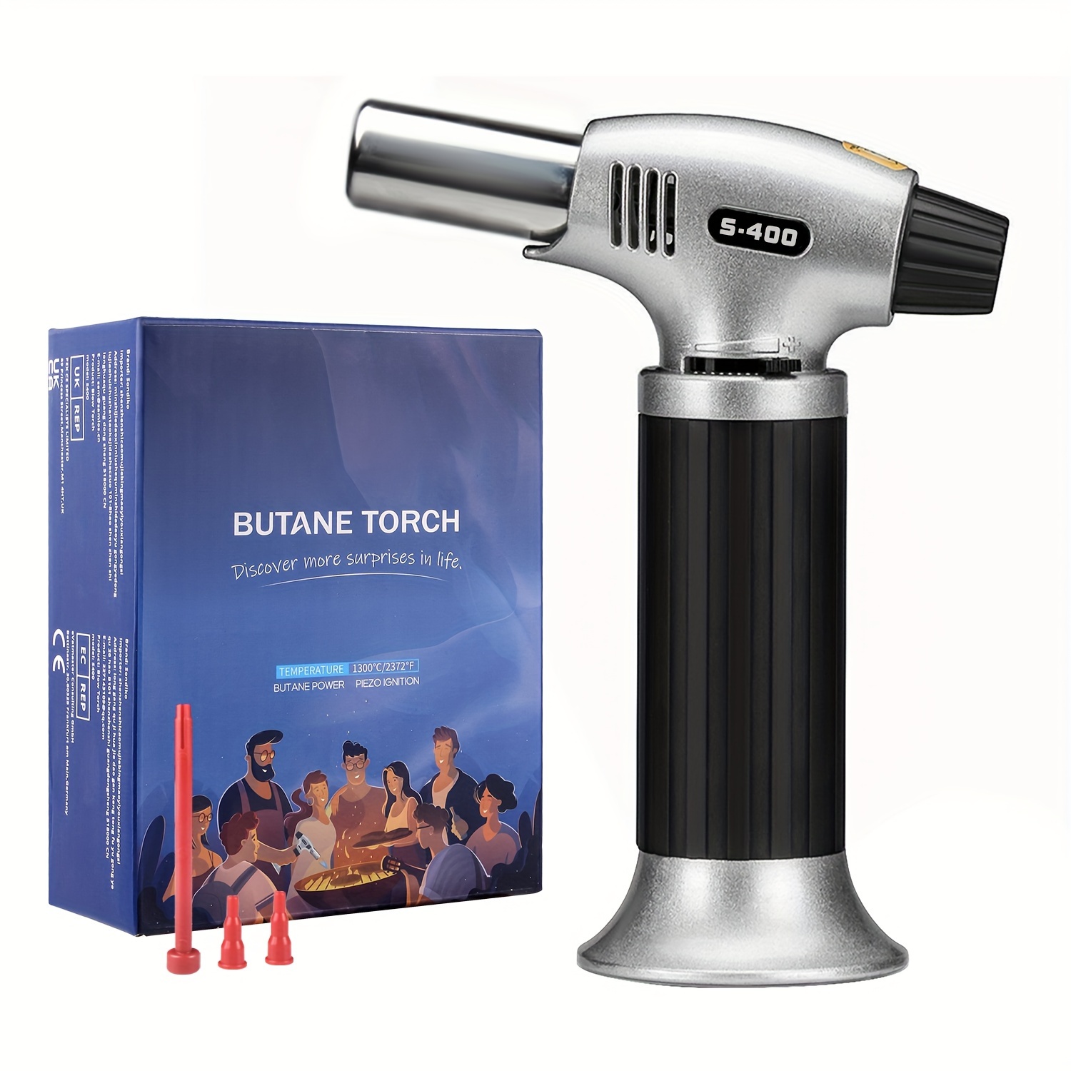 

Butane Torch, A Professional Kitchen With Safety Lock And Adjustable Flame, Refillable Mini Torch For Desserts, Grilling, And Baking - Butane Gas Not Included