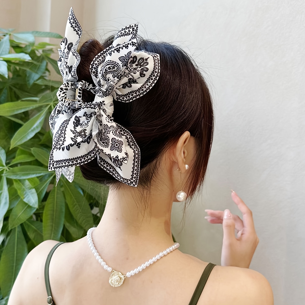 

1pc Paisley Pattern Printed Ribbon Bowknot Decorative Hair Claw Clip Elegant Non Slip Hair Grab Clip Ponytail Holder For Women And Daily Use Wear