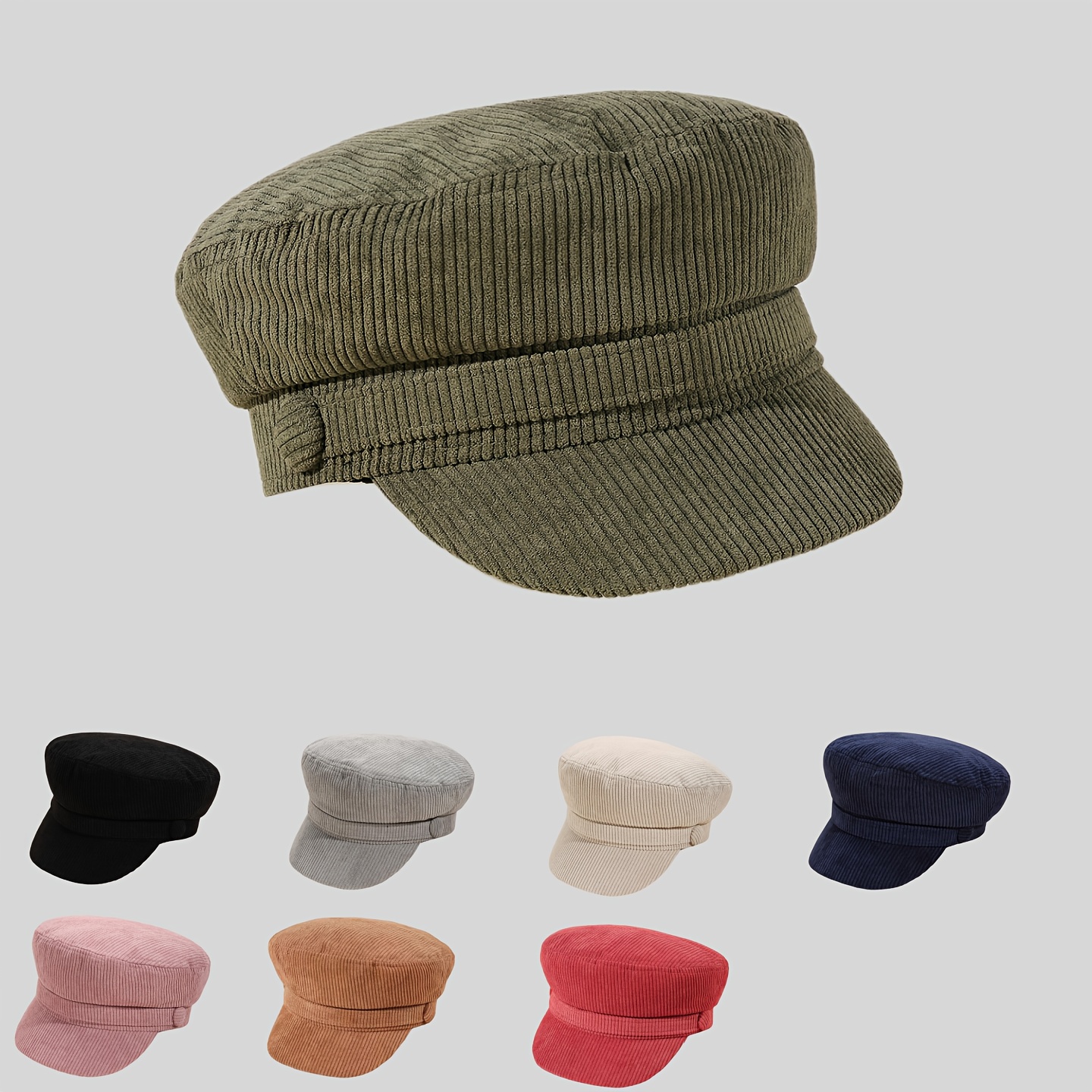 

1pc Unisex Corduroy Military Cap, Fashionable All-match Newsboy Hat With Sun Protection, 100% Polyester Woven, Non-stretch Fit, Versatile Occasion Headwear