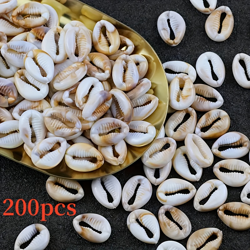 Image of 200pcs Durable Acrylic Shell Shaped Beads, Size 10x15mm, With Durable Texture Perforation Design, Suitable For Jewelry Making, Bracelets, Necklaces, Earrings And Craft Additions, Decorative Beads