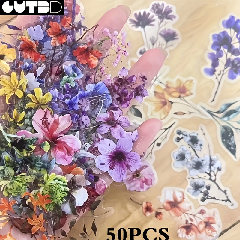 

[customer ] 50pcs Floral Stickers - Transparent Pet, Journals, Guitars & Notebooks Diy Decor