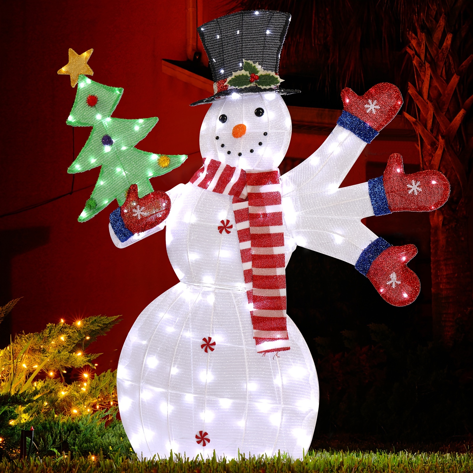 

Lighted Snowman Christmas Yard Decorations, Pre-lit 2d Snowman Waving Hands With 170 Led Warm White Lights And Stakes For Outdoor Holiday Indoor Decor Lighted Holiday Displays