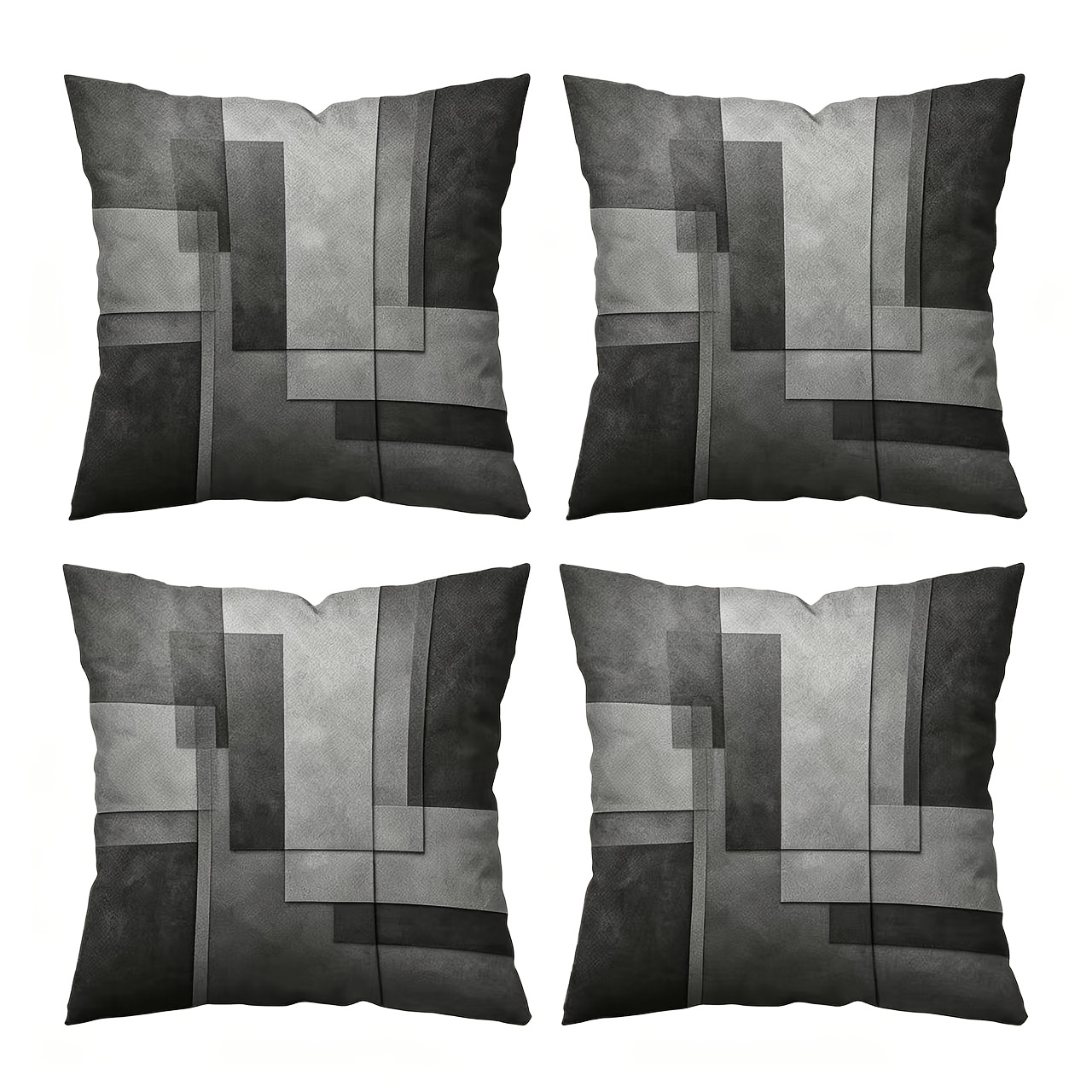 TEMU 4pcs Set 2d Modern Minimalist Style Gray-black Geometric Pillowcases, Distressed Matte Texture With Spliced Rectangular Printed Pattern, Living