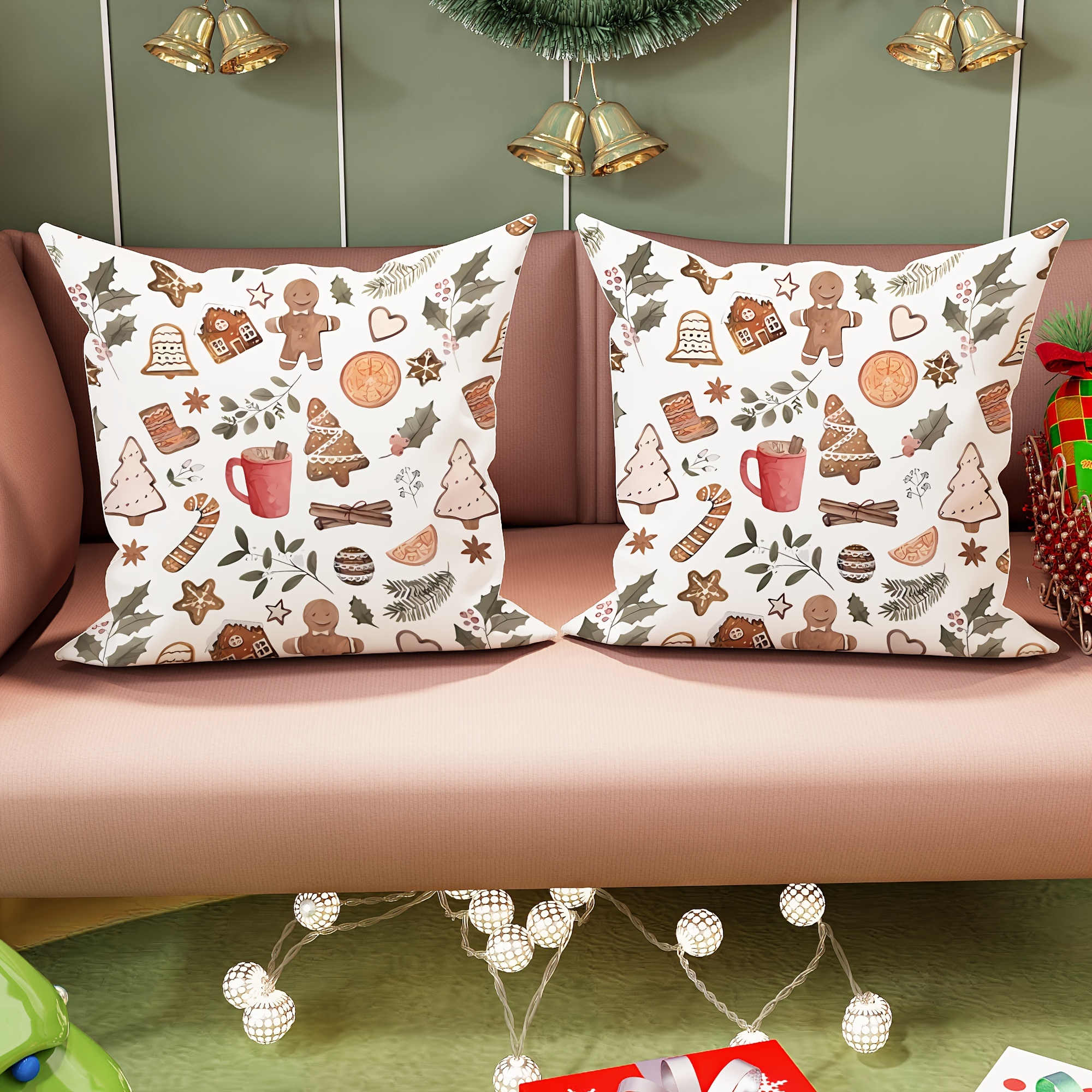 

Festive Christmas Gingerbread Pillow Covers - 2 Pieces, 18in X 18in, Velvet, Suitable For Living Room, Bedroom, Sofa, And Bed Decoration - No Pillow Inserts Included