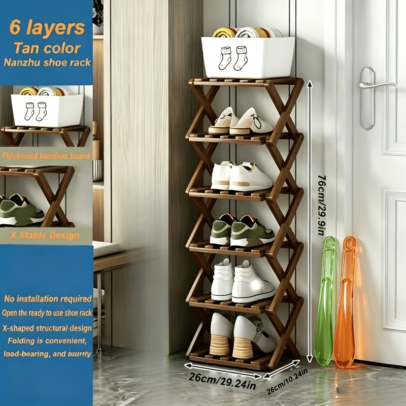 Image of 1pc Non-installation Expandable Shoe Rack, Foldable 3-8 Layer Shoe Rack, Small Narrow Door -layer Easy Shoe Cabinet