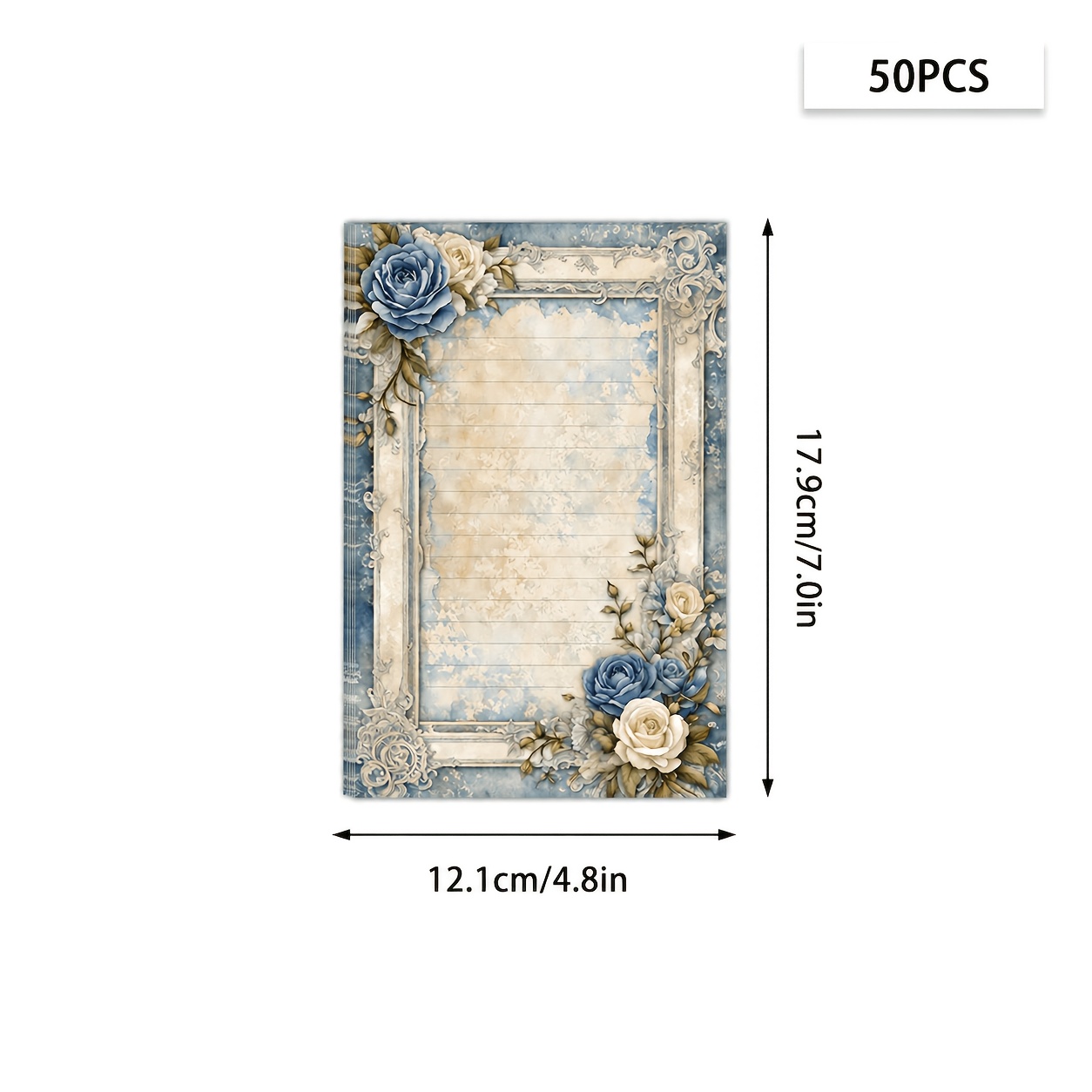 TEMU 50pcs-, French Retro Rococo Style Letter Paper, Victorian Retro Distressed Diary, Beautiful Letter Paper, Party Letter Paper, Friendship Message
