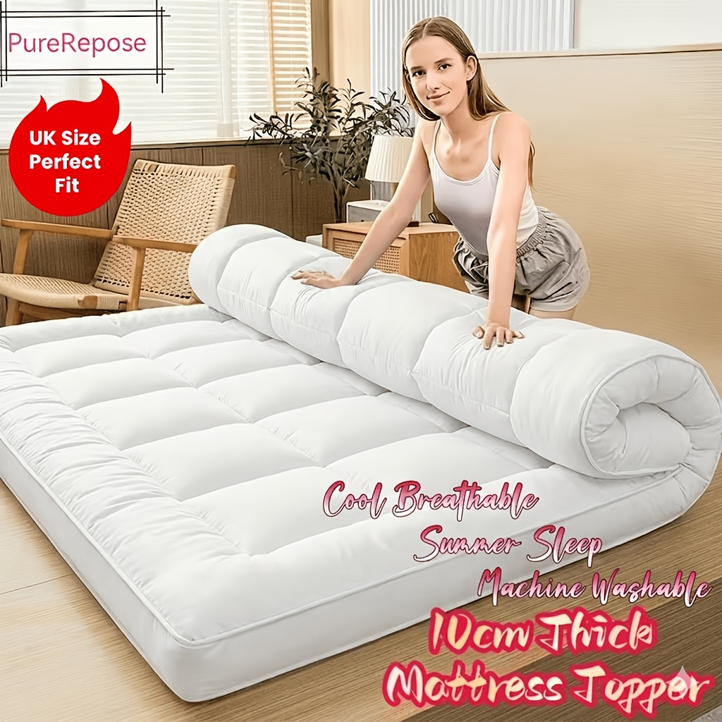1pc 10cm deep mattress topper 4inch microfiber overfill plush soft surface four corner elastic straps for   anti shift   weight distribution fits single   super king uk beds