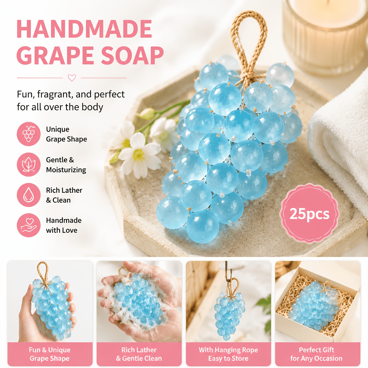 25pcs Grape Cluster , Suitable For Facial Cleansing, Hand Washing And As A Fragrance Pendant, And Cleansing, Oil-controlling, Long-lasting Fragrance, An Ideal Gift