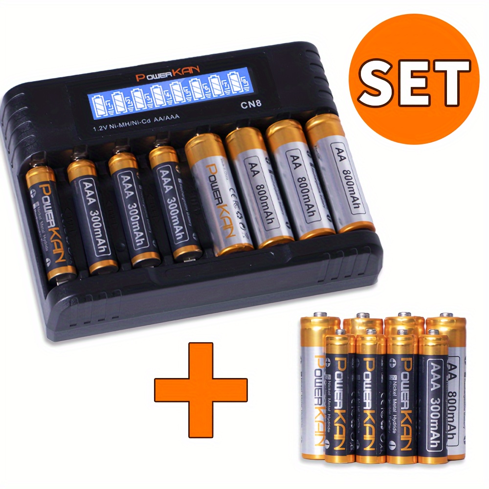 

Powerkan 8-slot Nimh Battery Charger With Lcd Display - Usb Powered, Technology For Charge & , Includes Aa (800mah) & Aaa (300mah) Rechargeable Batteries - Digital Cameras & More