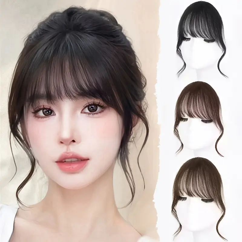1pc womens elegant clip in bangs hairpiece loose wavy synthetic hair extensions with cap natural look for styles black dark brown light brown styling elegant hair accessory synthetic hairpiece hair accessories details 1