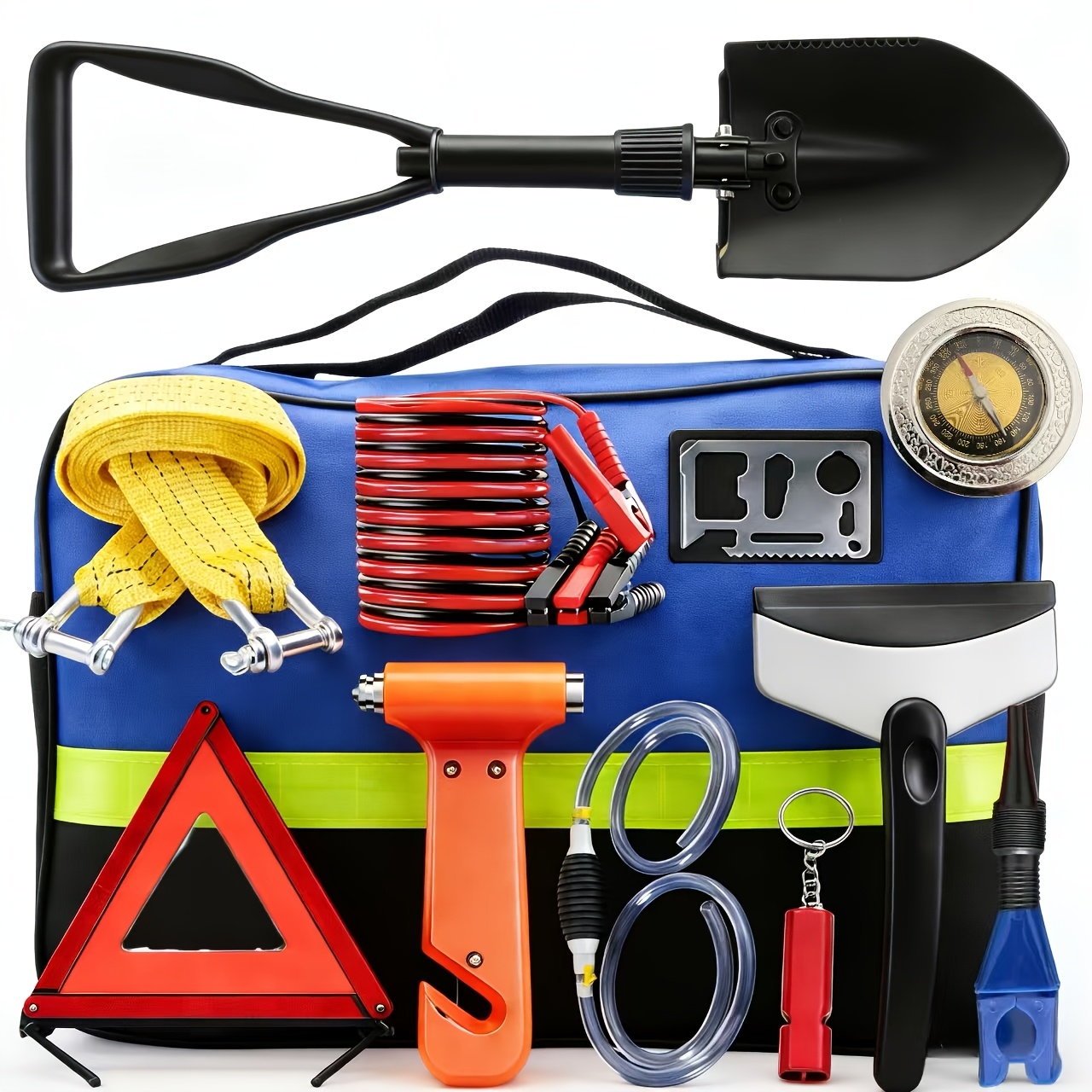 TEMU 10pcs -in- Car Emergency Preparedness Kit Compatible For Vehicles - Bundle With , Cables & Emergency Blanket Storage - Compact, Lightweight