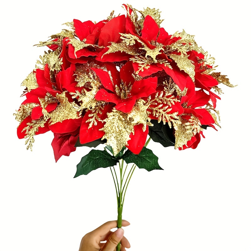 TEMU 9 Large Flowers Glitter Artificial Shrub 15.74 Inches, Christmas Day Indoor And Outdoor Christmas Tree Wreath, Desktop Vase Decoration