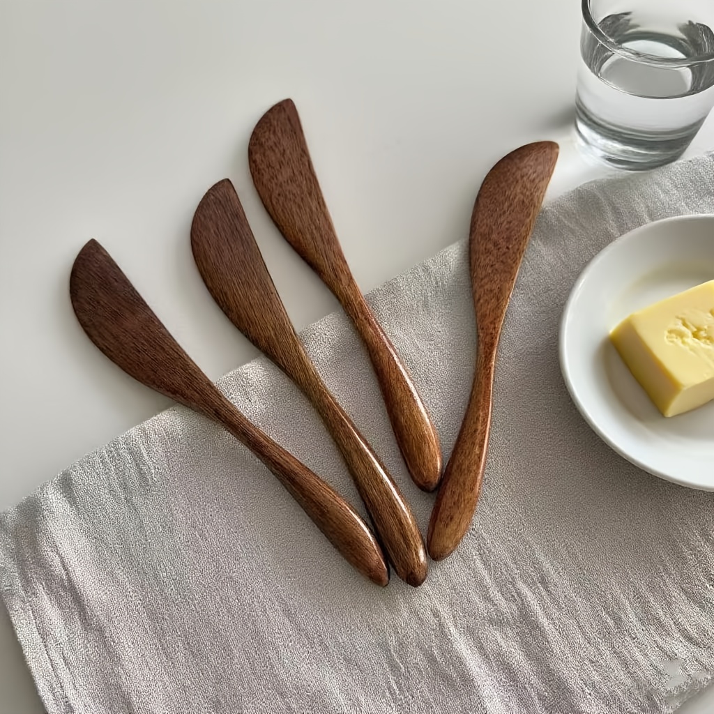 Image of 4pcs Solid Wood Cheese And Butter Spreaders. Suitable For Spreading Jam, Peanut Butter, Cheese On Bread, And Butter. Easy To Clean. Perfectly Suitable For Restaurants And Kitchens. An Tool