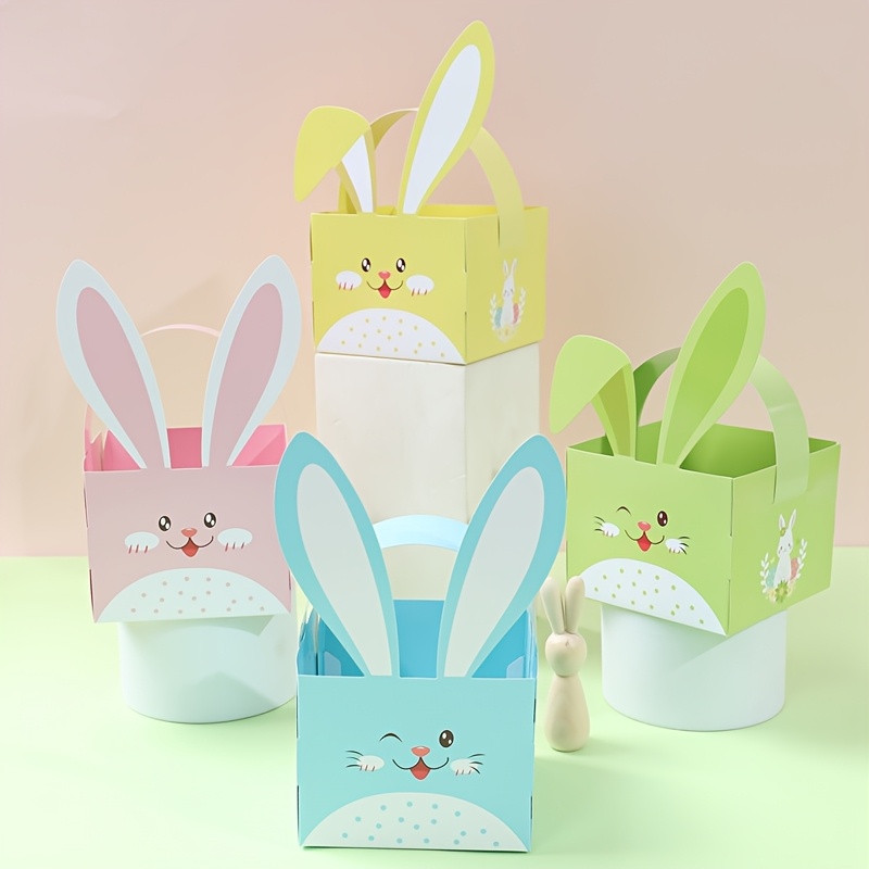 

4 paniers-cadeaux en de lapin de Pâques, mignons paniers à main de lapin avec plusieurs composants, de fête sur le thème du printemps, ornements d'œufs de Pâques, décoration intérieure, fournitures