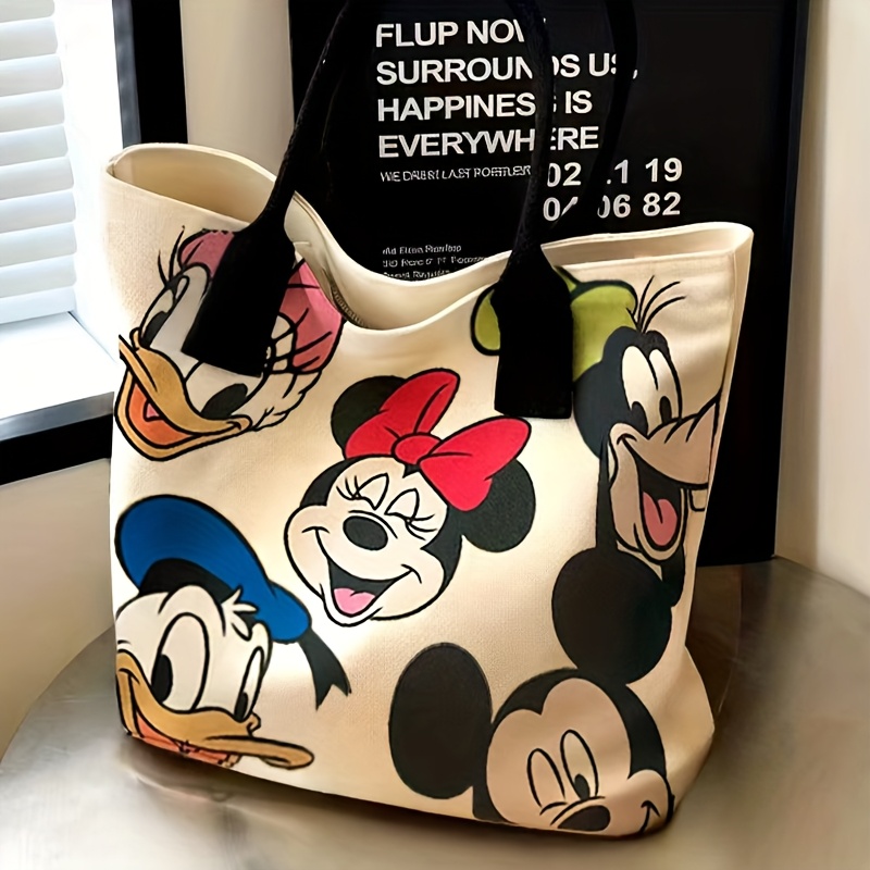Mickey & Minnie Mouse Large Tote Bag - Colorful Cartoon Design, Spacious Zipper Closure Shoulder Bag for Women, Durable with Reinforced Edges, Hand Washable for Shopping, Travel & Daily Use, Sturdy Handles, Bag