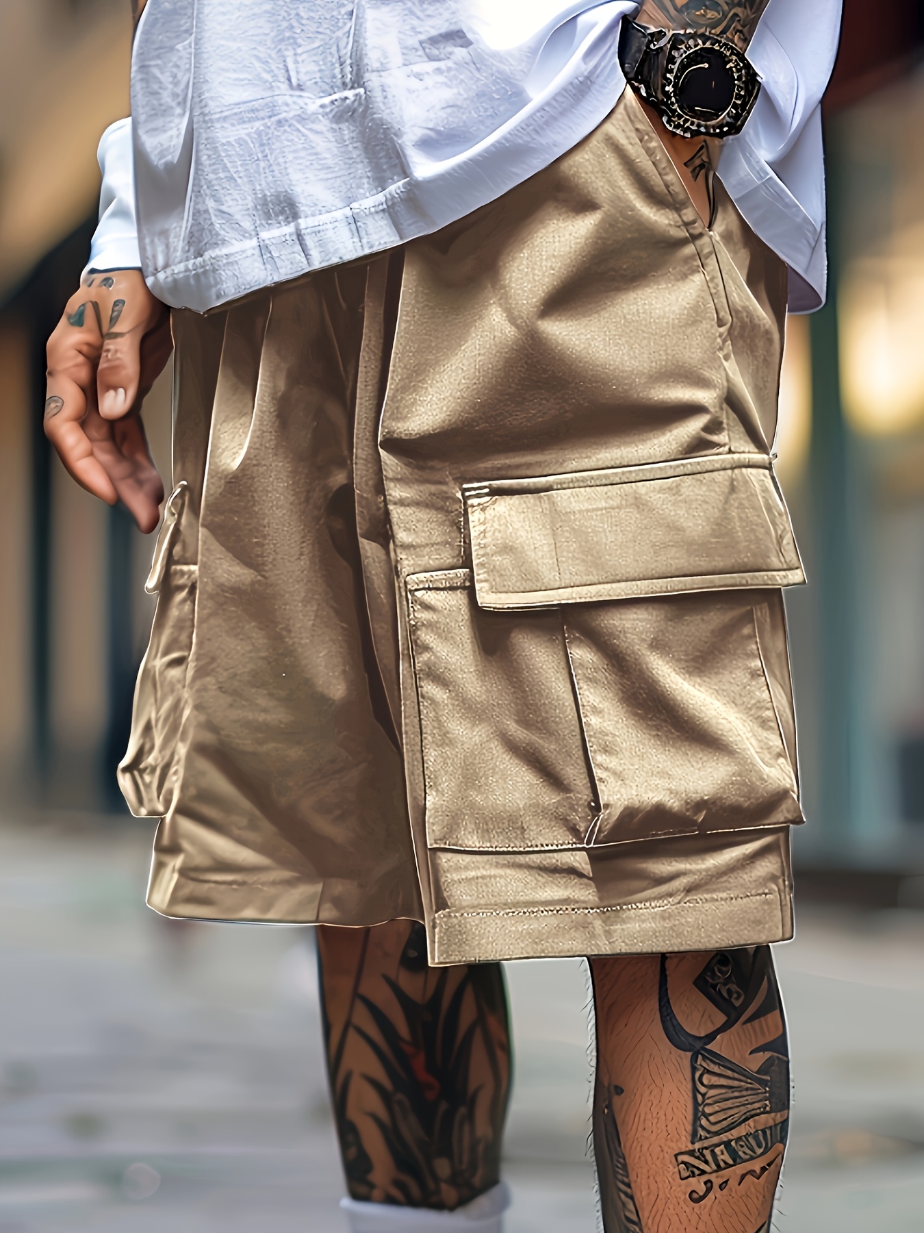 mens gift a trendy plus size casual cargo shorts with drawstring elastic waistband and four pockets   everyday   simple   commuting and streetwear in summer sizes 2xl 6xl plus size Product details 2