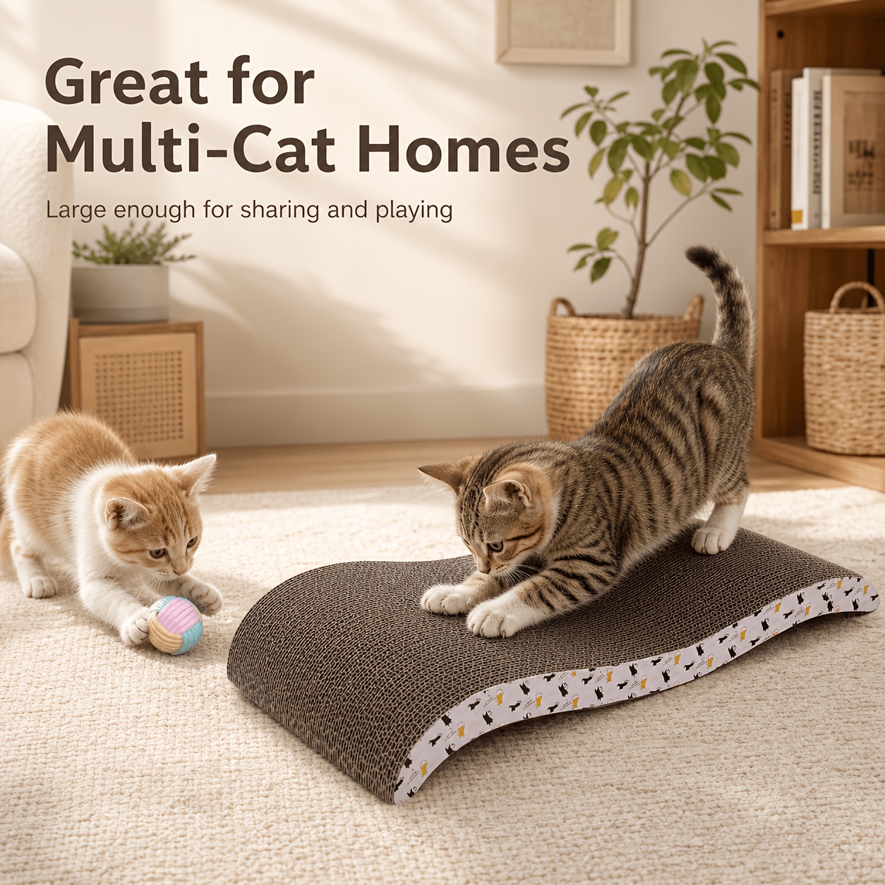 TEMU Curved Cat Scratcher,corrugated Cardboard Cat Bed,2-in-1 Cat Lounge | For Multi-cat Households & Cat Owner | Ergonomic Spine Support