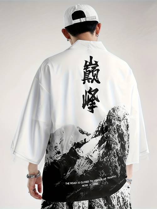 original cartoon kimono suit 3d text pattern casual trendy men adults back to school 3d printing