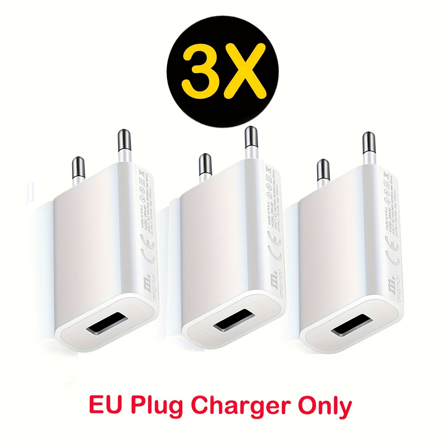 

3-pack Usb Wall Charger With European Plug, 5v 1a Output, Compact Travel Power Adapter, Universal Portable Charging Block For Smartphones And Usb Devices, 110-240v Compatible