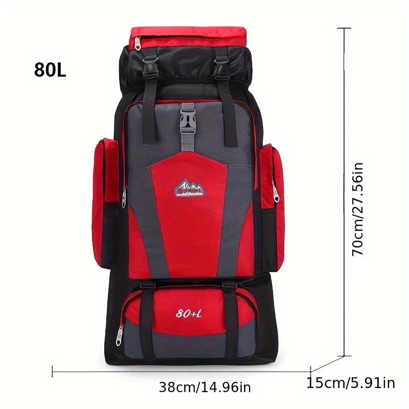 Sac à dos de randonnée grande capacité 80L, sac de voyage en nylon léger avec plusieurs poches, style décontracté pour hommes et femmes, sac à dos de randonnée en plein air, sac pour ordinateur portable, sangle d'épaule réglable, fermeture à pression, doublure en polyester, nettoyage facile avec essuie-tout, impression de positionnement