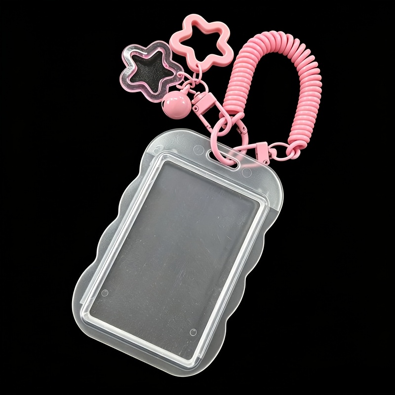 TEMU 1 Set Of Retractable Acrylic Card Holder With Keychain And Star Pendant, Durable Id Card Sleeve, Portable Bus/campus Id And Credit Card Holder