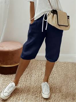 womens casual solid color drawstring capri pants with pockets loose fit polyester machine washable