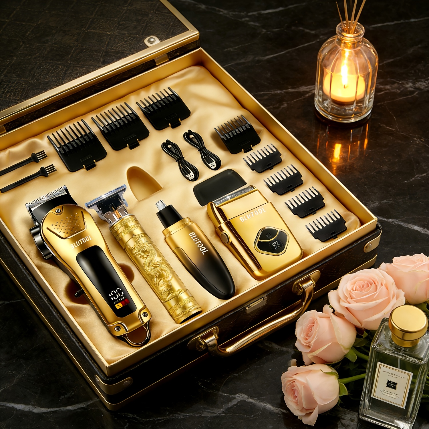 TEMU Men' -in- Rechargeable Hair Clipper & Trimmer Set - Professional Electric Shaver, Beard, Nose & Ear Hair Trimmer With Lcd Display, Usb-powered, - Gift Suitable For Men