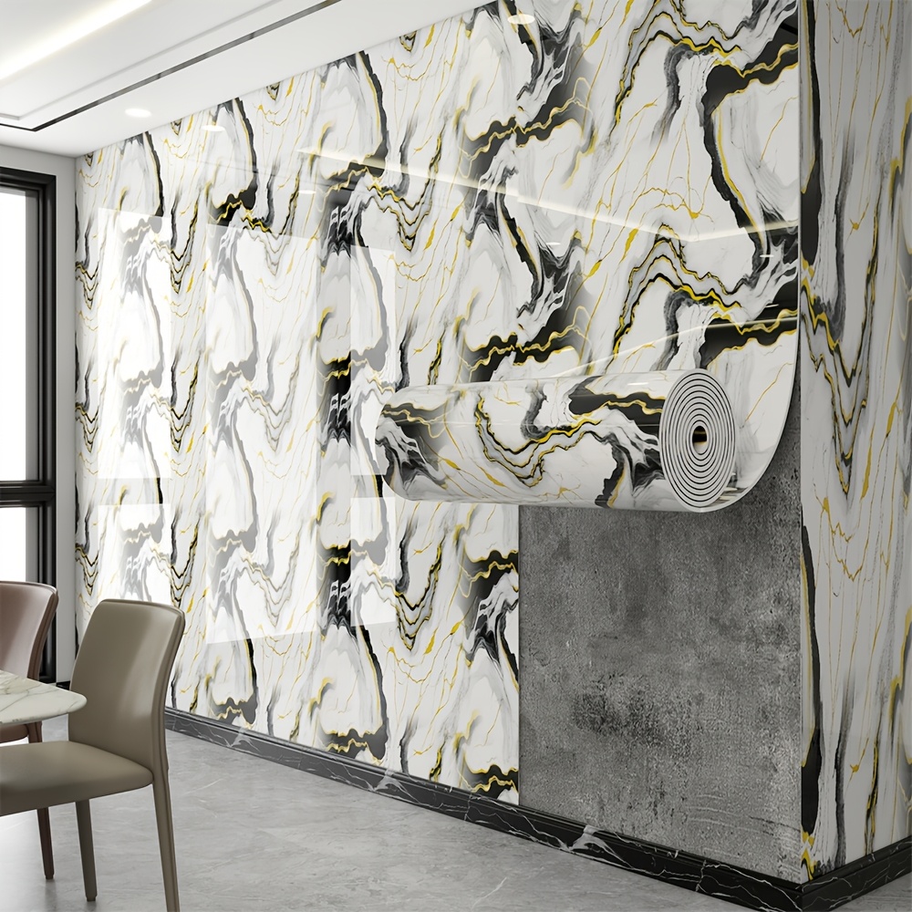 TEMU 1 Roll Self-adhesive Glossy Marble Wall Stickers | 4mm Thick Waterproof Vinyl Wallpaper, Peel And Stick Wall Decoration & Renovation Materials,