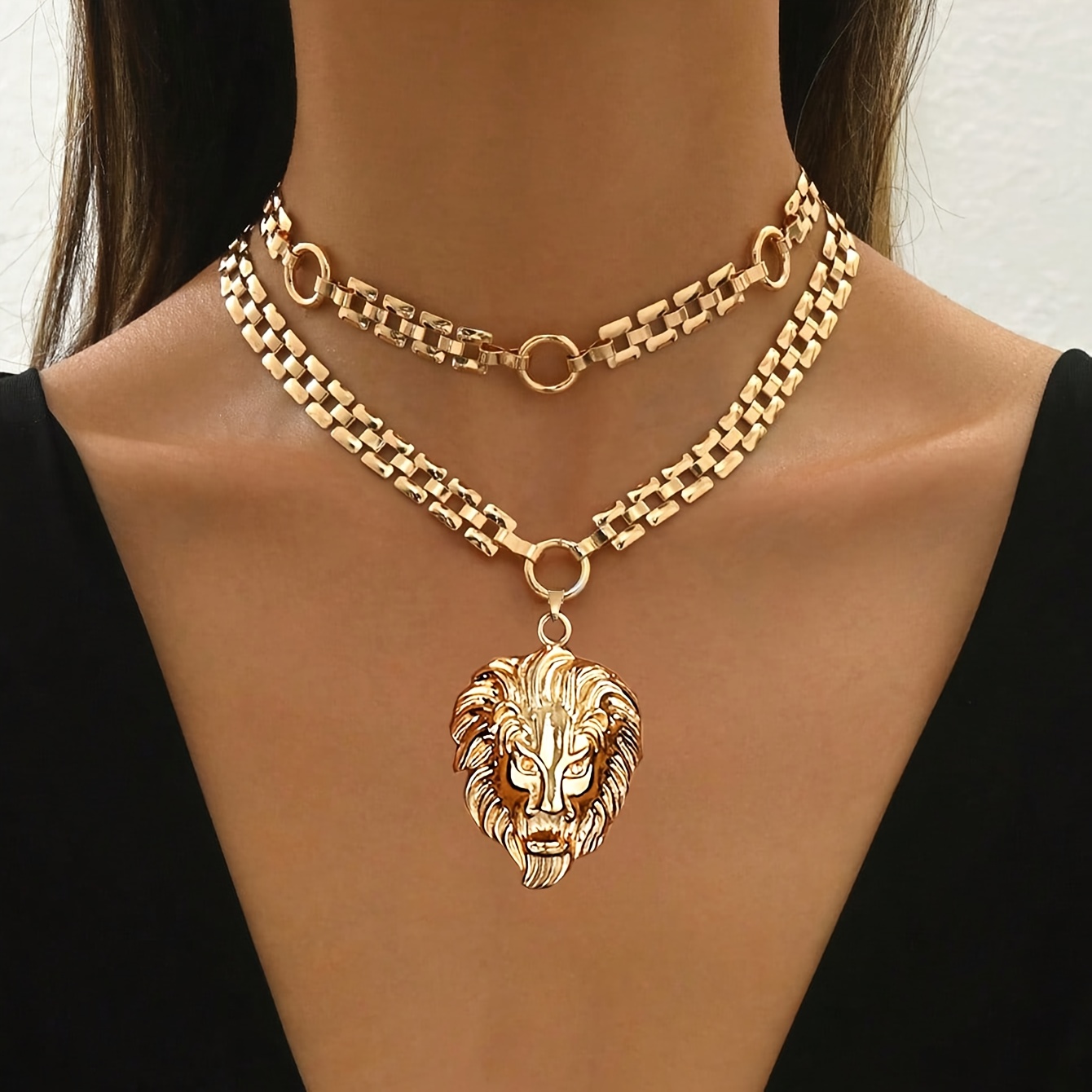 Women's Creative Lion Head Collarbone Necklace, Hip-Hop Punk Style