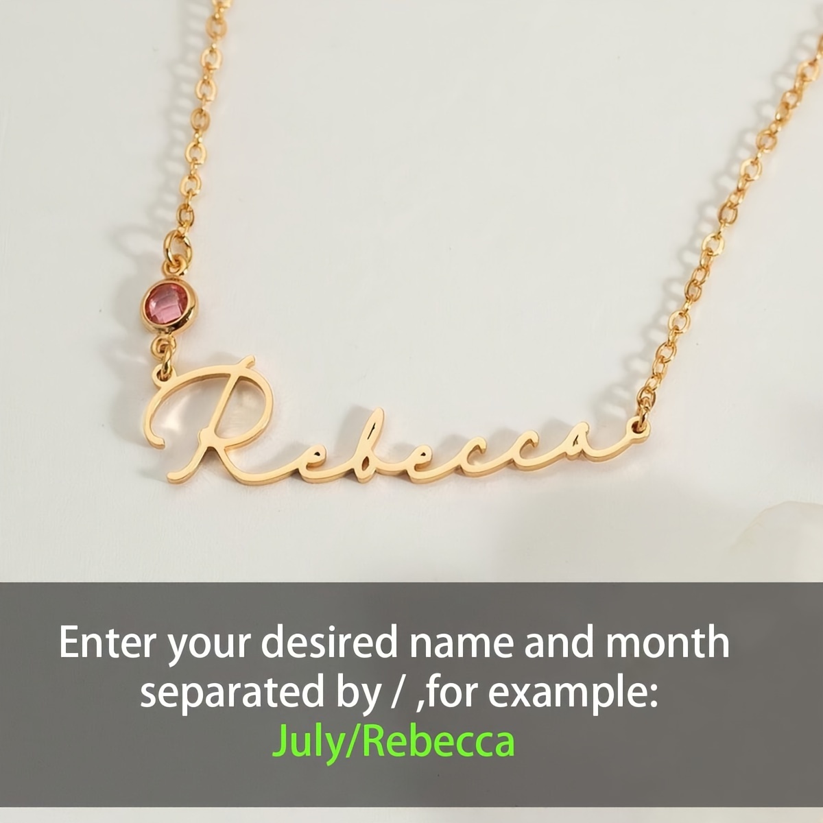 Custom Birthstone Name Necklace, 18K Gold Plated