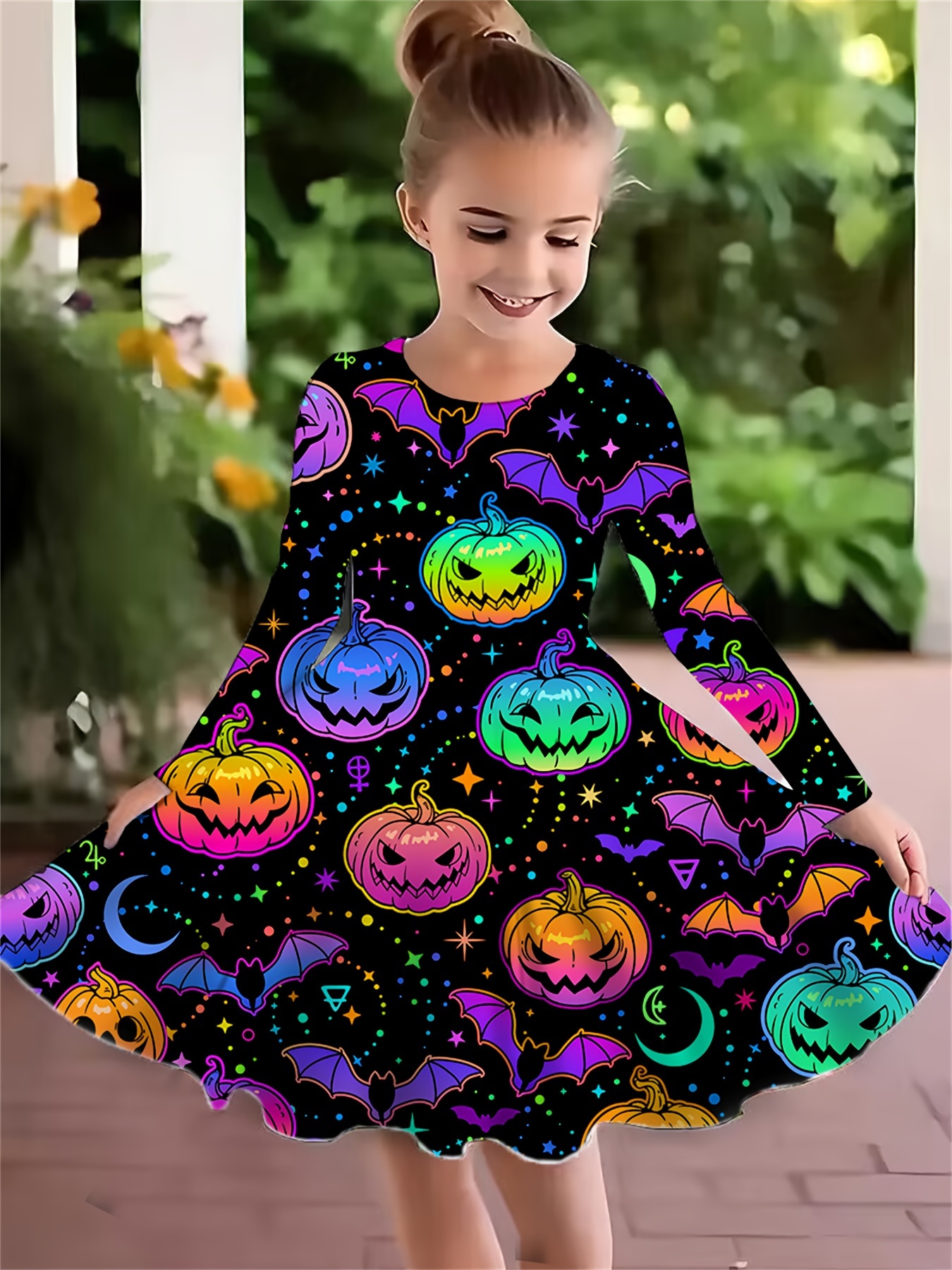 girls halloween dress 3d pumpkin print long sleeve a line - Temu Spain