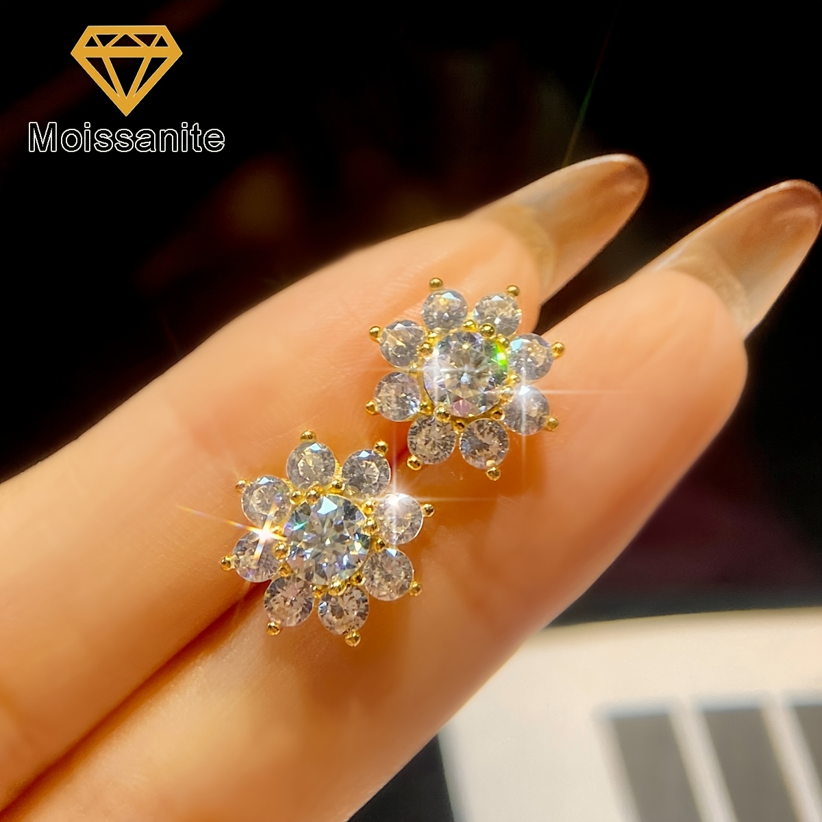 Women's 0.5CT Moissanite Sunflower Halo Stud Earrings, Luxury Gift