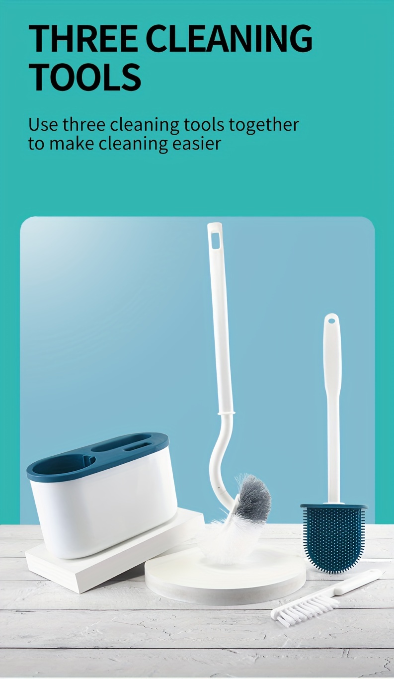 popular   1pc toilet brush suit 1 s shaped toilet brush 1 silicone brush head and 1 brush for cleaning dead corners toilet cleaning tools interior supplies details 1