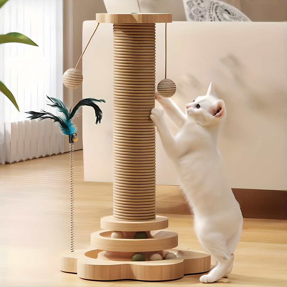 

Cat Scratcher, Scratch Tree With Premium Sisal Rope, Interactive Dangling Balls And Toys For Indoor Kittens And Cats