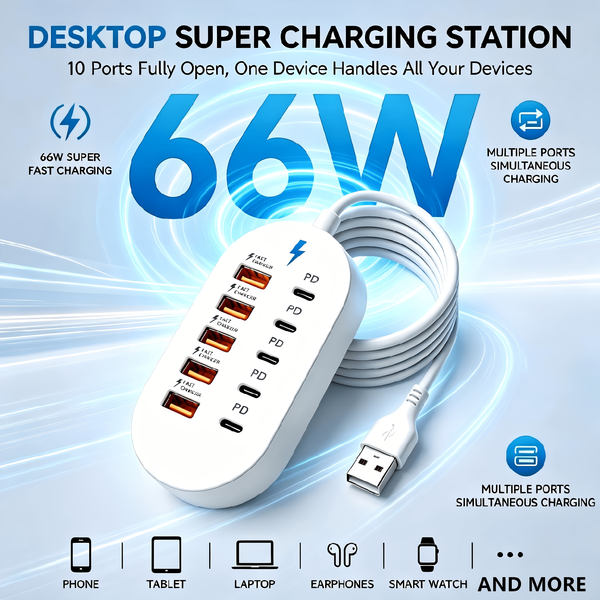 2026 new   c10 10 in 1 5 type c pd 5 usb a ports suitable for laptops tablets multiple devices   power hub   high speed charging power adapter tech enthusiast must have   organizer space saving charger