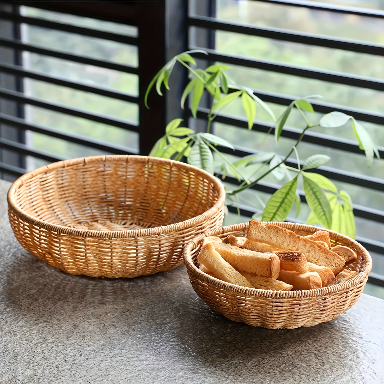 

1pc Bohemian Handmade Rattan Woven Basket - Bread, Fruit, Snacks And Outdoor Picnics - Multifunctional Kitchen With Table Decoration