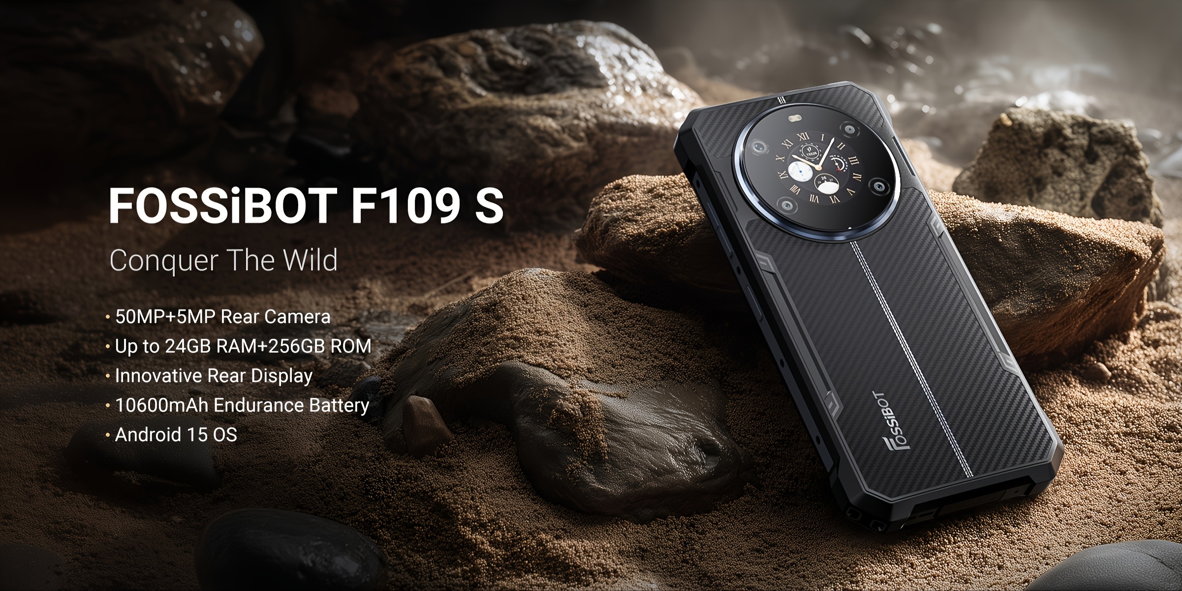 The FOSSIBOT F109 S е издръжлив смартфон с Android 15, включващ 24GB (6GB + 18GB) и 256GB памет. Той разполага с гигантска батерия с капацитет 10600mAh и 6.74-инчов основен дисплей.