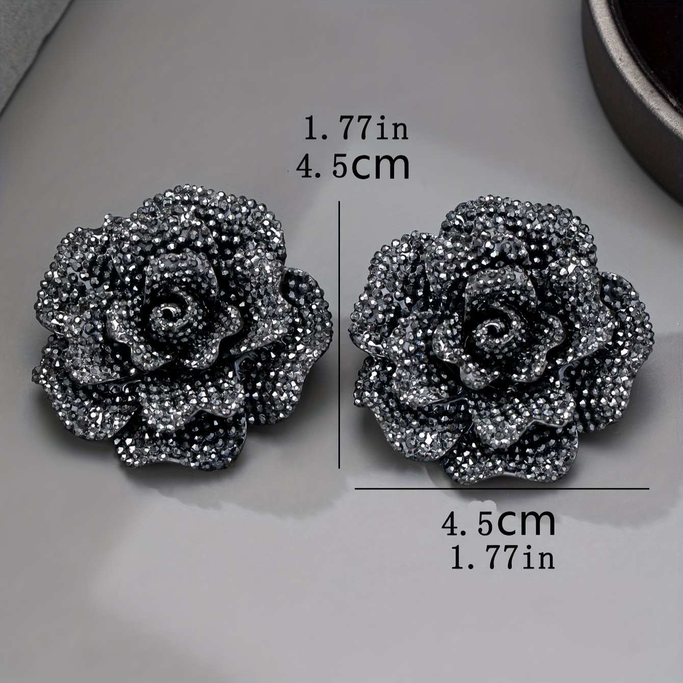Vintage Style Rhinestone Camellia Flower Stud Earrings