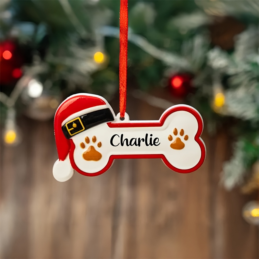 TEMU 1 Gepersonaliseerd Hondenbot Kerstornament, Hanger met Naam en Pootafdruk van Huisdier, Gepersonaliseerd Kerstboomhangercadeau voor