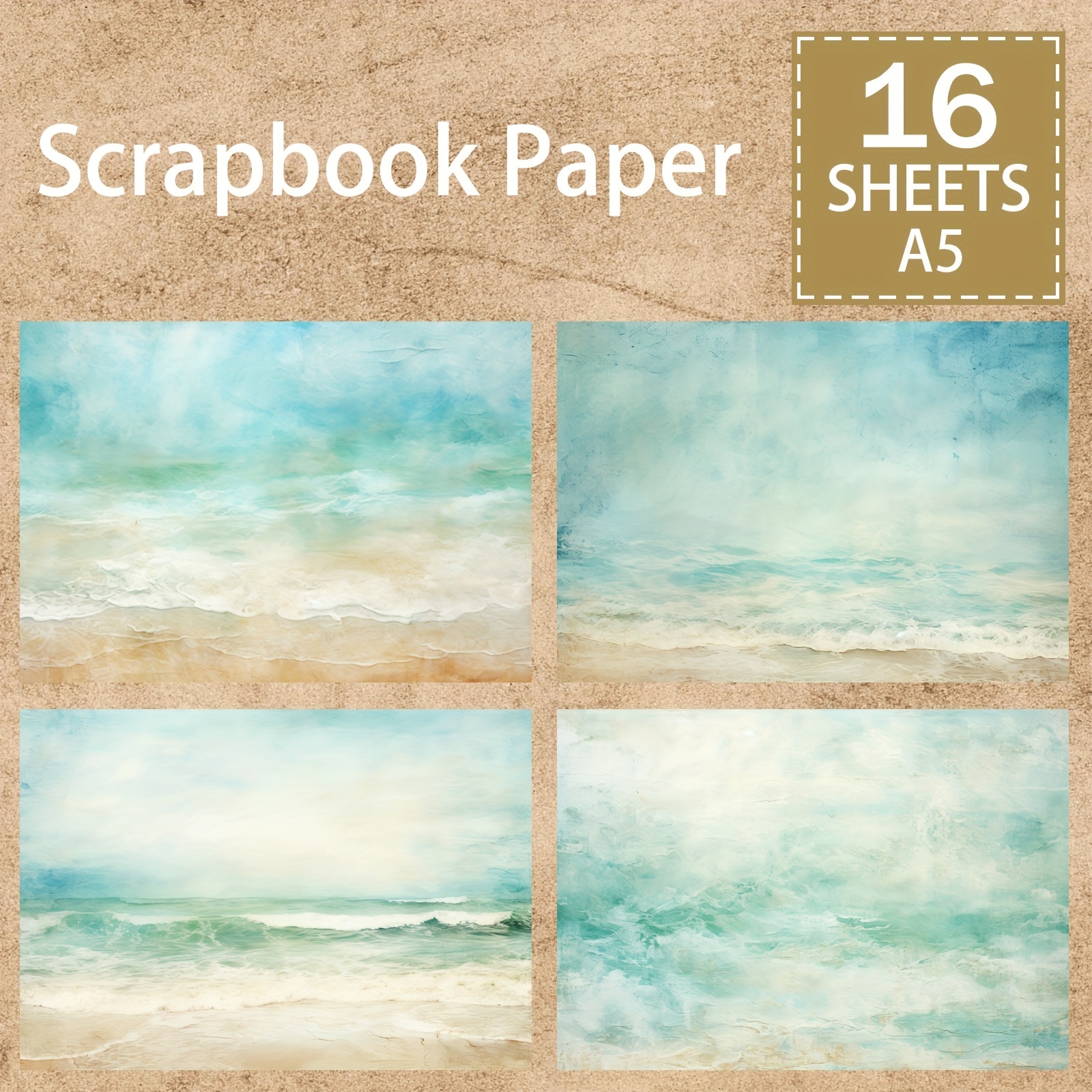

16 Sheets A5 Vintage Ocean Beach Sky Scrapbook Paper Set - Decorative Background Cardstock For Diy Journaling, Greeting Cards, Planners, And Crafting - Premium Quality Paper Material