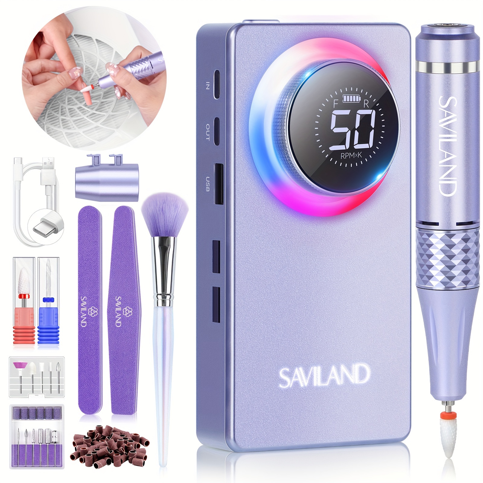 

Saviland 50000rpm For : 2024 Pro Removal Kit 6000mah Rechargeable Bit File Pedicure