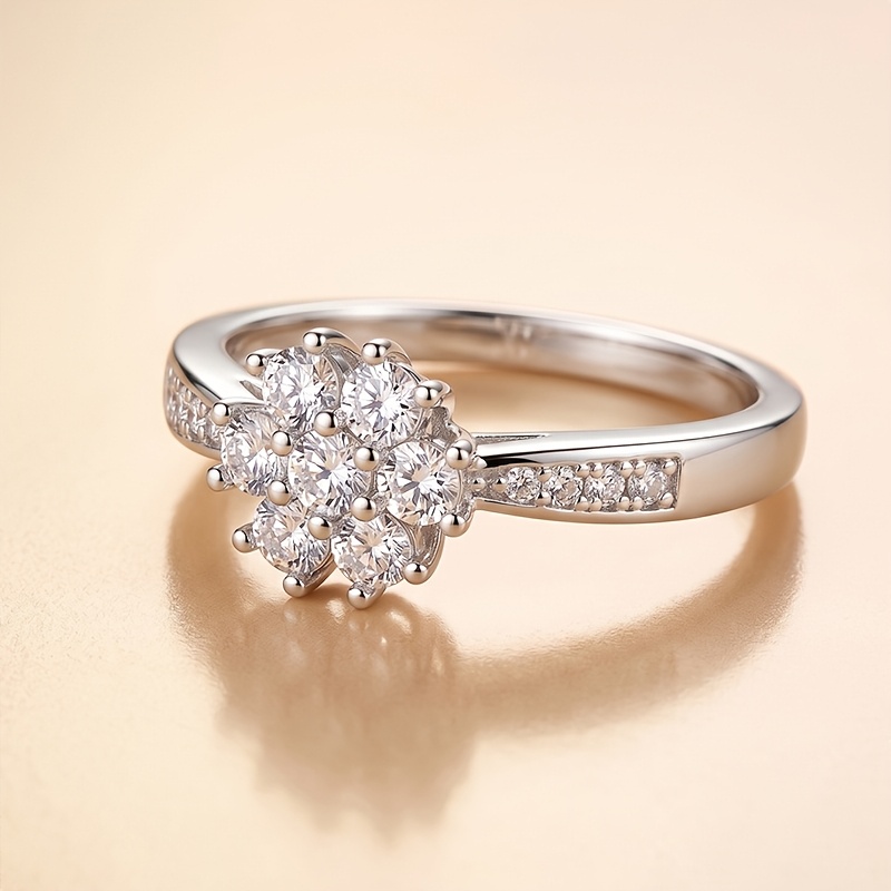 Retro Classic Style Cluster-Set Ring with Synthetic Zirconia