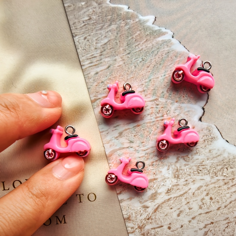 TEMU 5pcs Rose Mini Motorcycle Electric Bike Pendant Jewelry Additions For Chain Pendant Jewelry, Handmade Production
