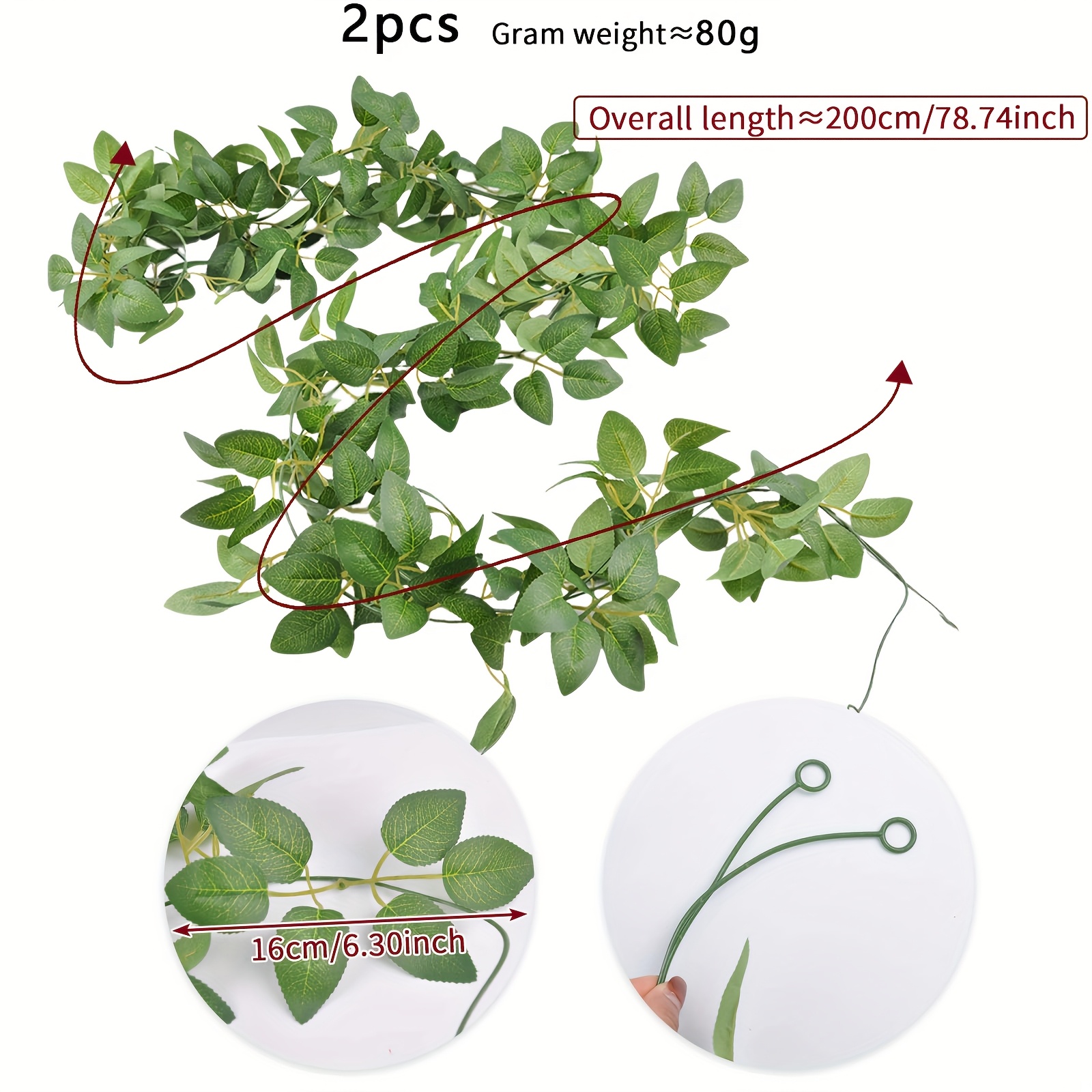 Image of 2pcs 78.74 Inch Artificial Vine Hanging Garland With Faux Greenery Stems For Wedding Decor Home Curtain Party Backdrop Arrangements