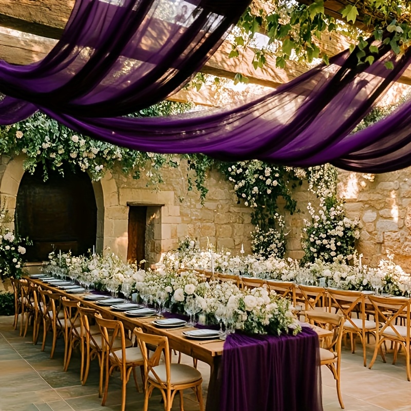 Image of Large Dark Purple Tulle Wedding Arch Curtain 1pc, Versatile Tulle Backdrop For Indoor/outdoor Celebrations, Weddings, Birthdays | Elegant Decoration, Valentine's Day And Festivals