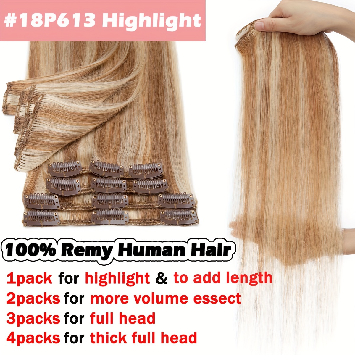 8 Weft Clip In Extensions Real Hair Hair Extensions Straight Long Hair Clip Hair Extensions Highlight Wefts 16 Inch-22 Inch