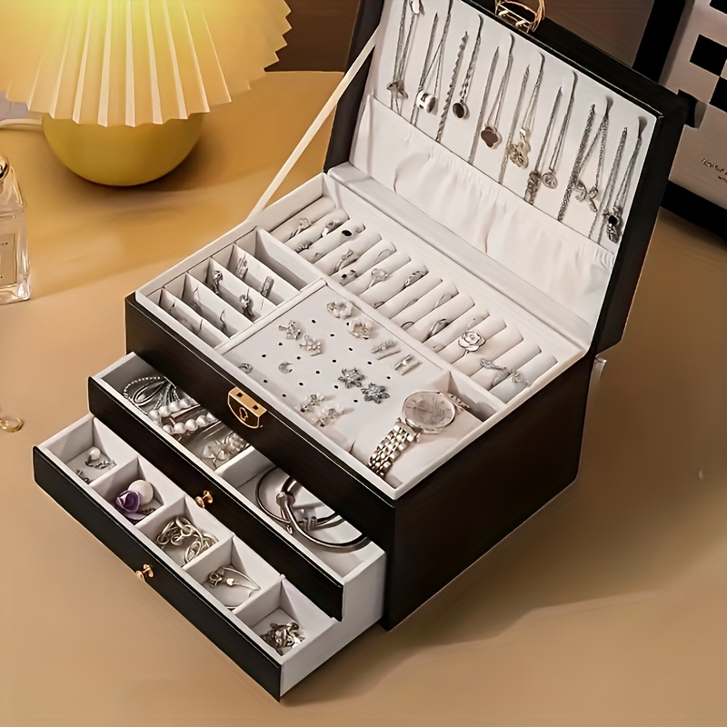luxurious jewelry organizer box with lock - large capacity   display case for necklaces, earrings bracelets & watches in   leather  . ideal gift or home/salon storage solution, jewelry boxes Product details 3
